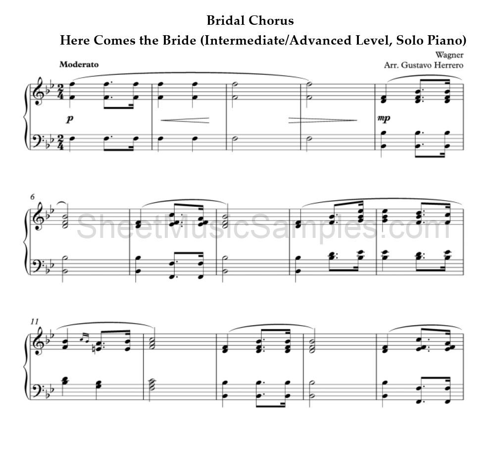 Bridal Chorus - Here Comes the Bride (Intermediate/Advanced Level, Solo Piano)