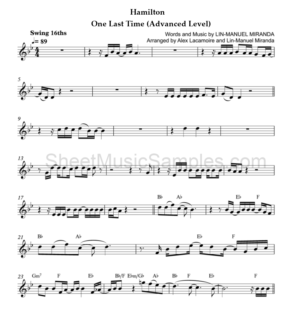 Hamilton - One Last Time (Advanced Level)