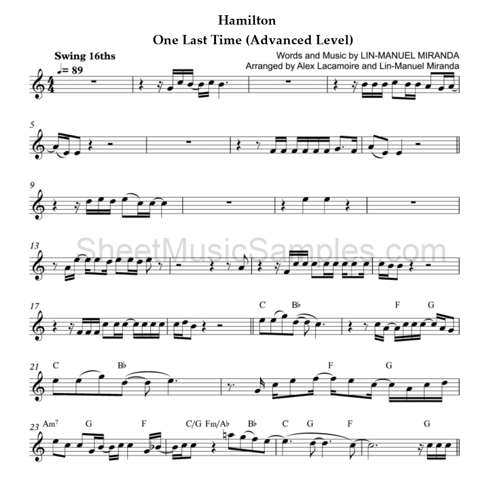 Hamilton - One Last Time (Advanced Level)