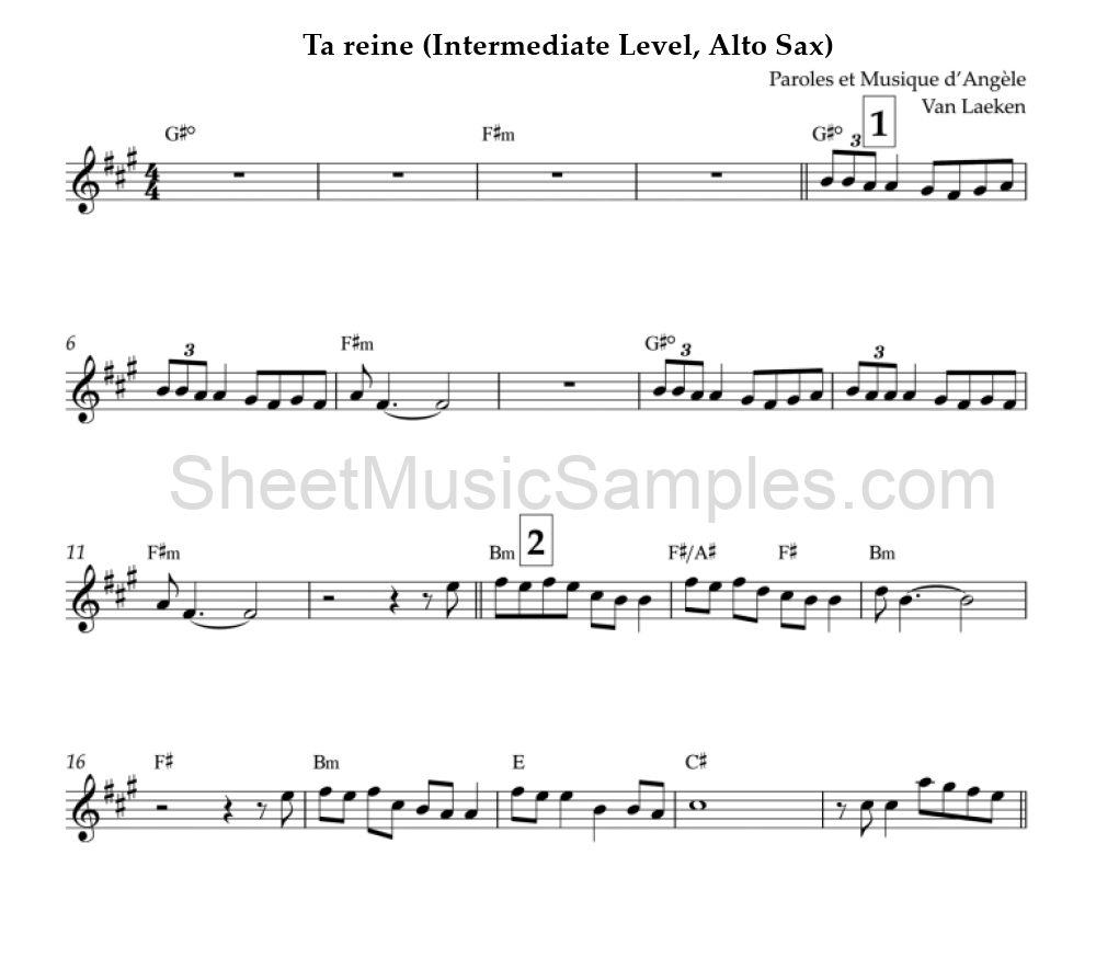 Ta reine (Intermediate Level, Alto Sax)