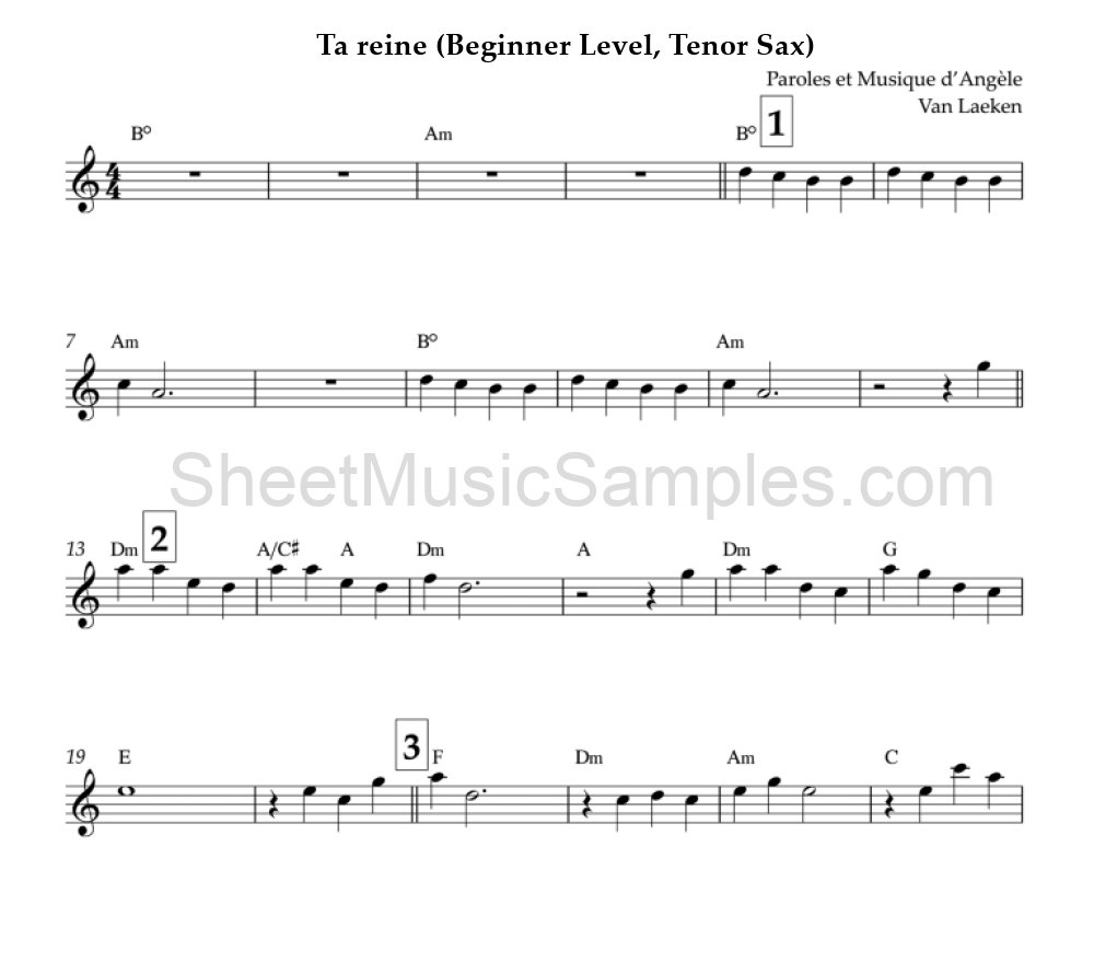 Ta reine (Beginner Level, Tenor Sax)