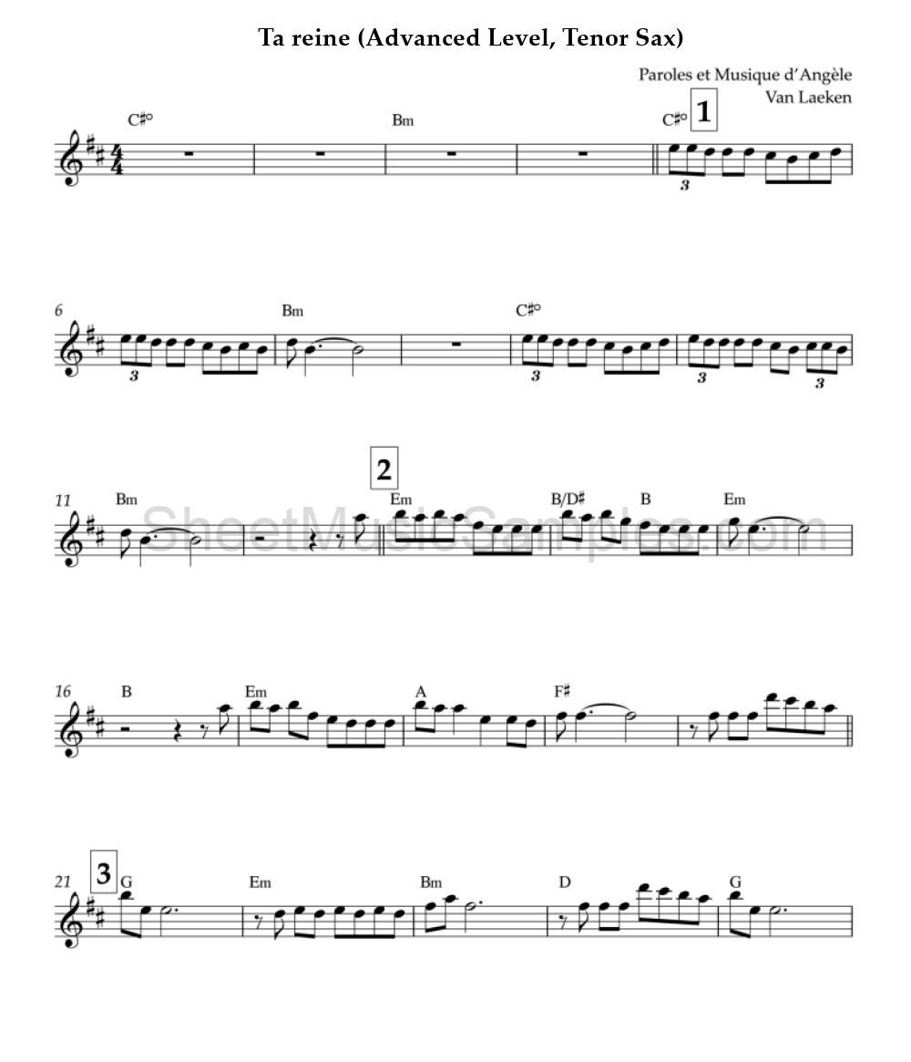 Ta reine (Advanced Level, Tenor Sax)