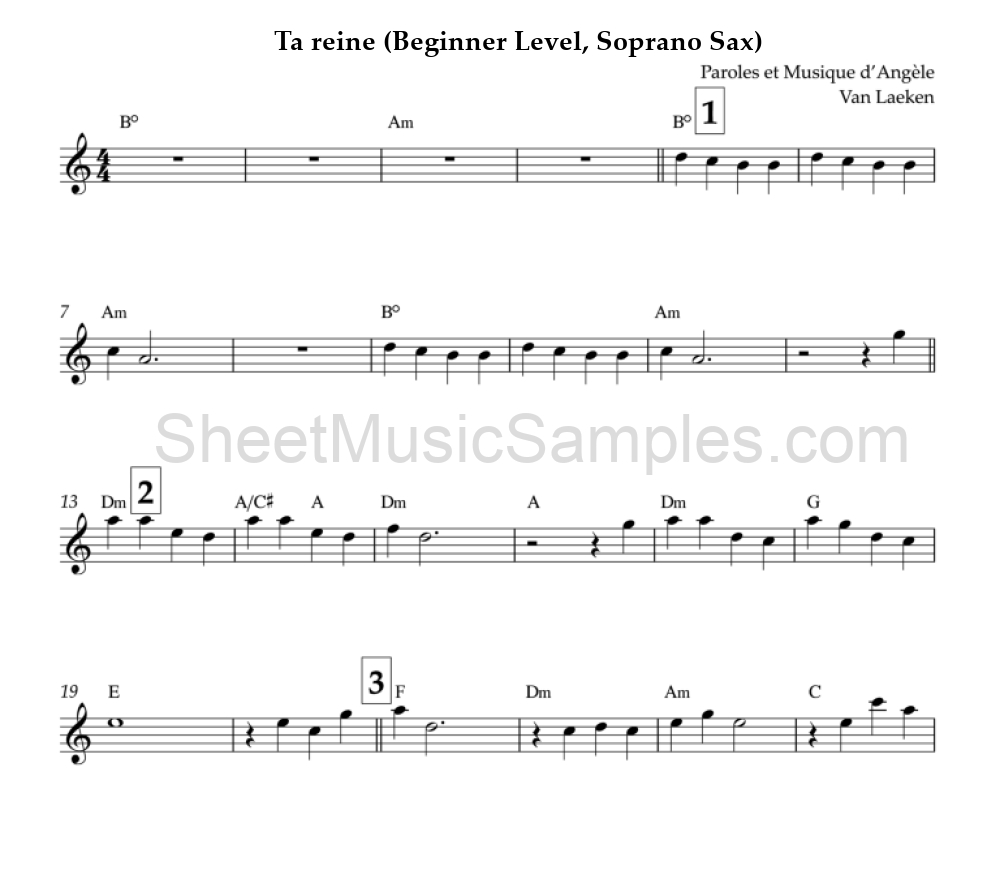 Ta reine (Beginner Level, Soprano Sax)