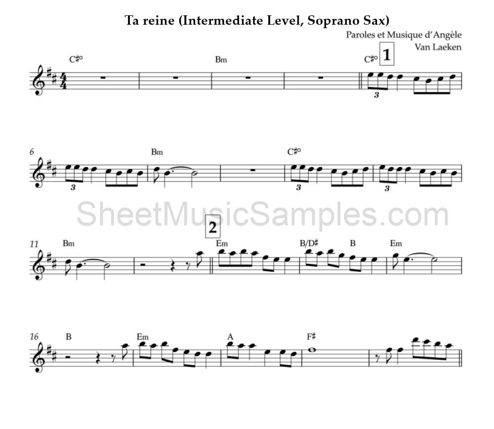 Ta reine (Intermediate Level, Soprano Sax)