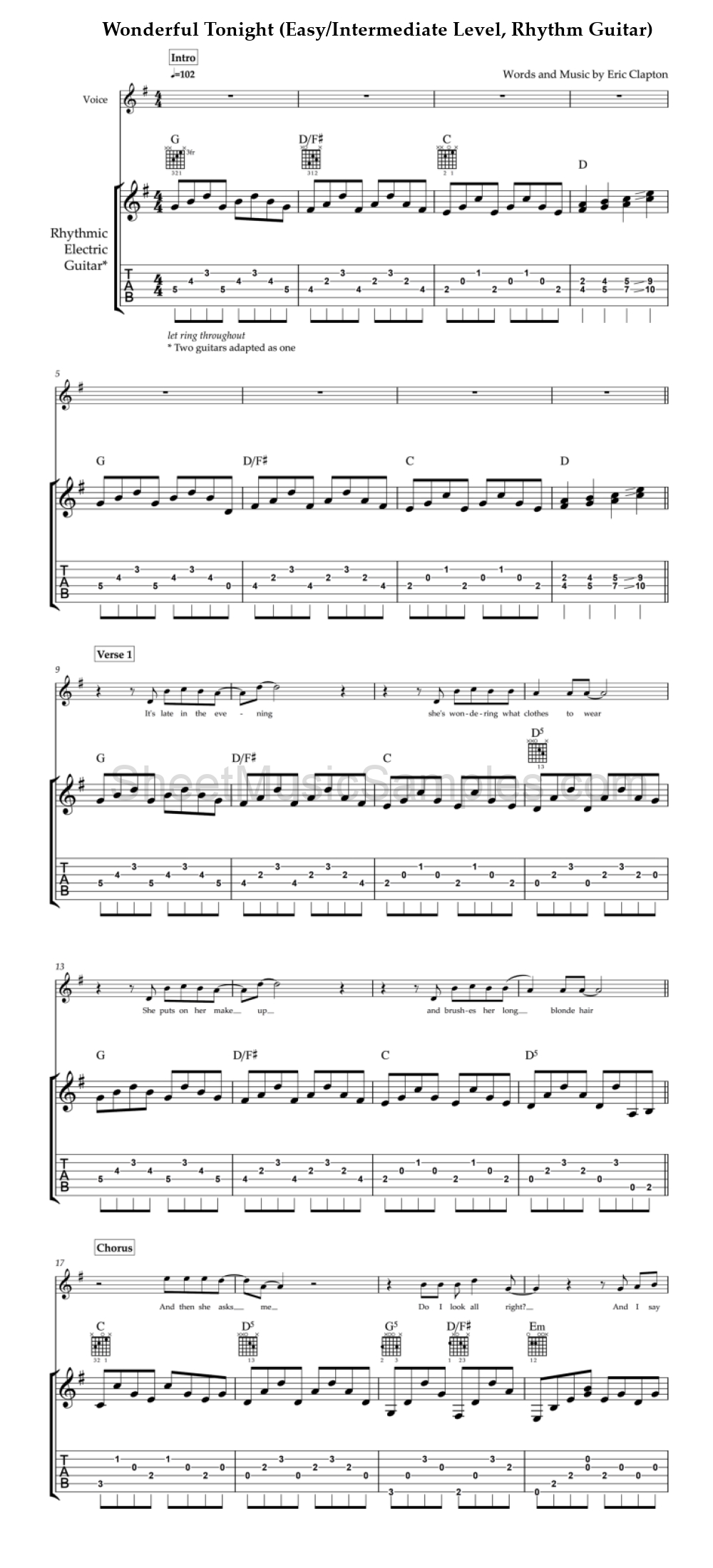 Wonderful Tonight (Easy/Intermediate Level, Rhythm Guitar)