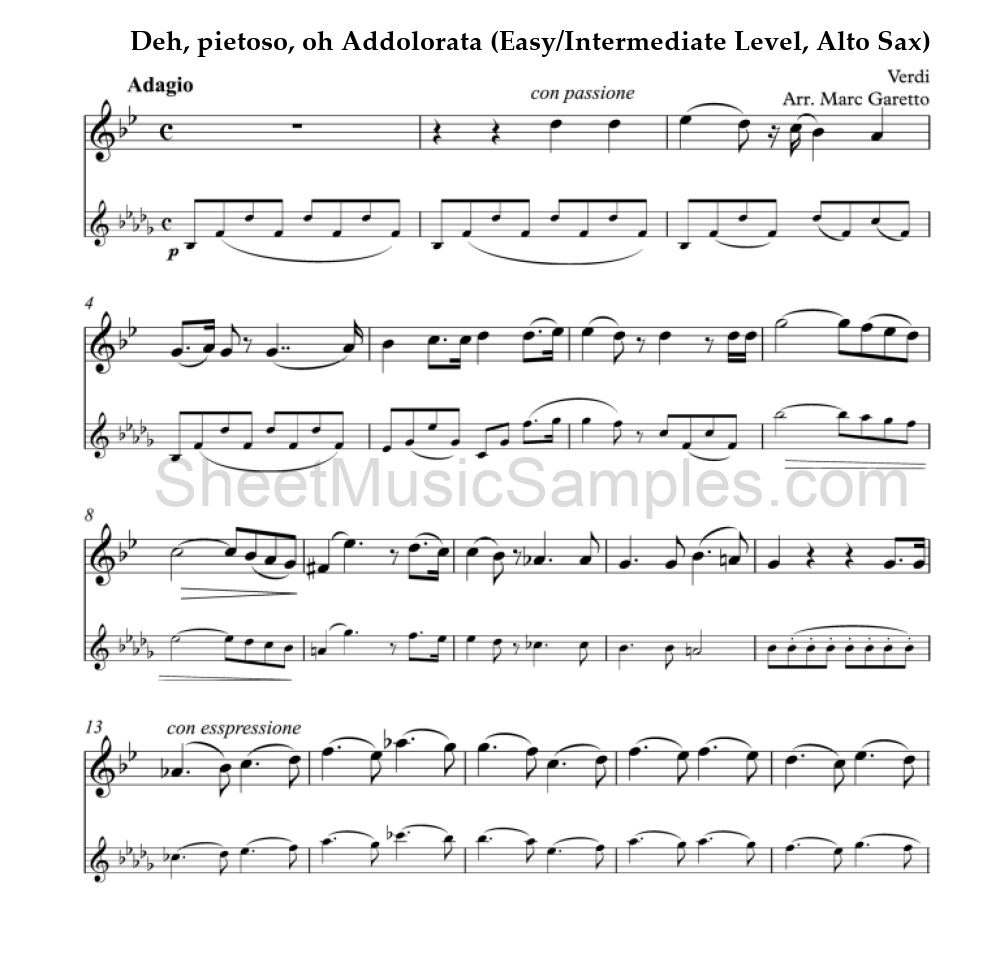 Deh, pietoso, oh Addolorata (Easy/Intermediate Level, Alto Sax)