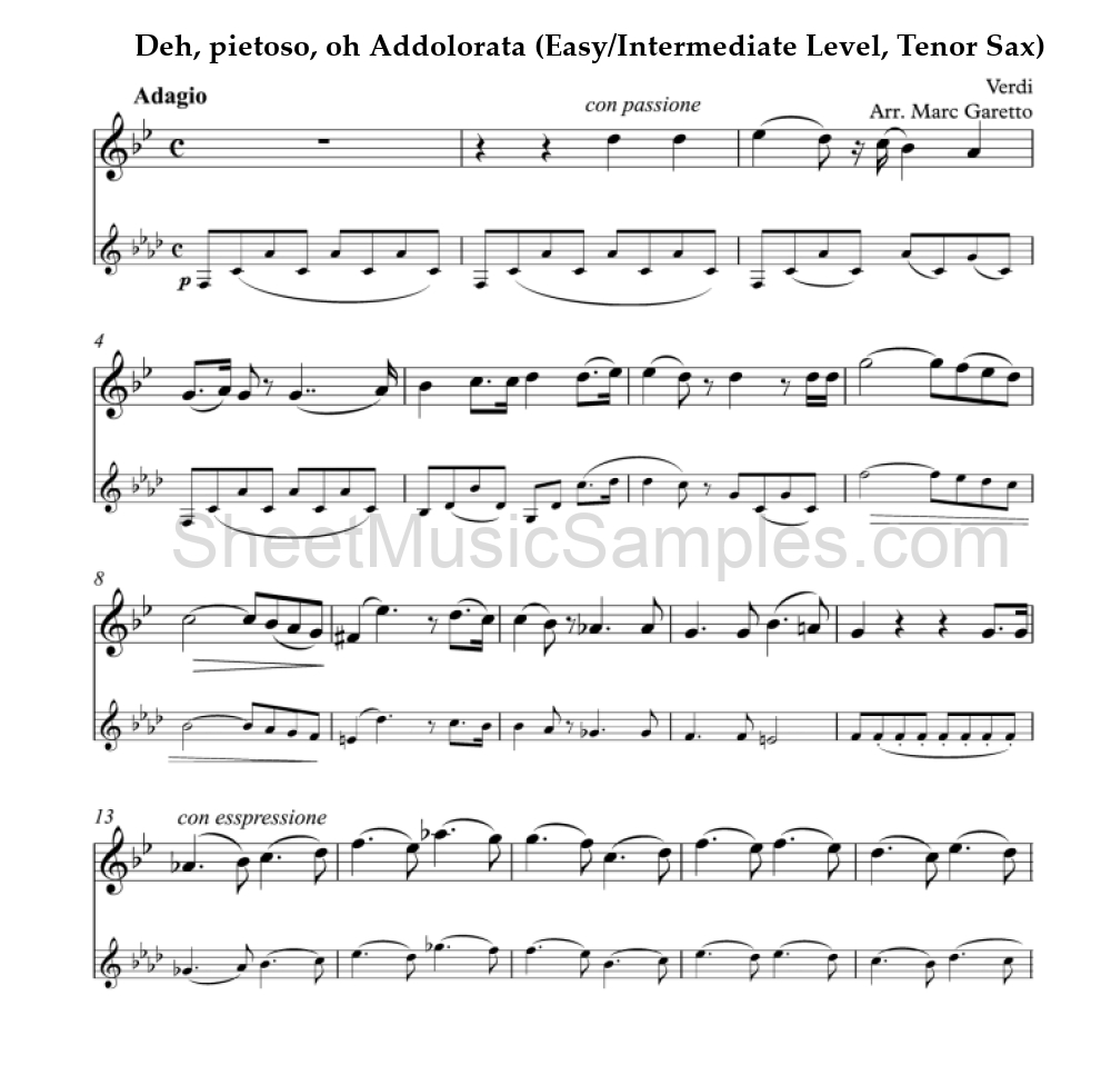 Deh, pietoso, oh Addolorata (Easy/Intermediate Level, Tenor Sax)