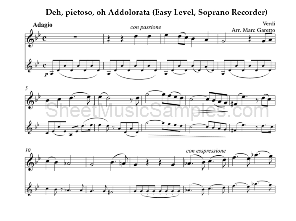 Deh, pietoso, oh Addolorata (Easy Level, Soprano Recorder)