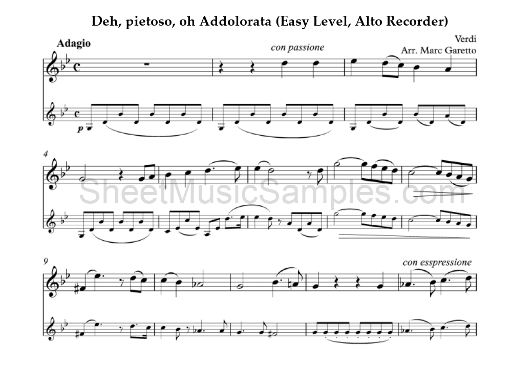 Deh, pietoso, oh Addolorata (Easy Level, Alto Recorder)