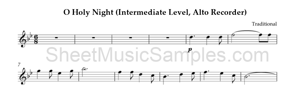 O Holy Night (Intermediate Level, Alto Recorder)