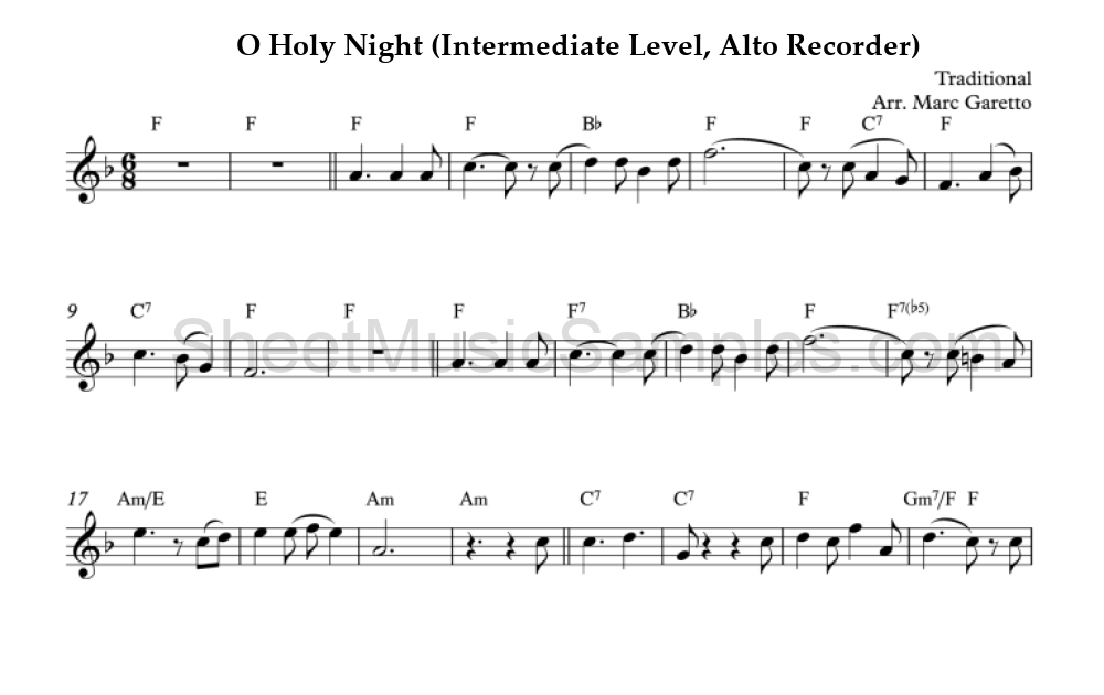 O Holy Night (Intermediate Level, Alto Recorder)