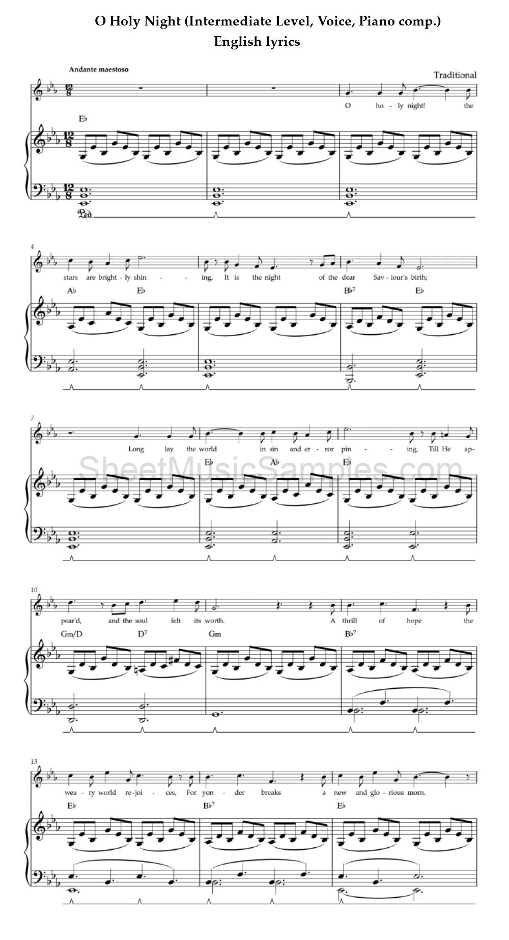 O Holy Night (Intermediate Level, Voice, Piano comp.) - English lyrics