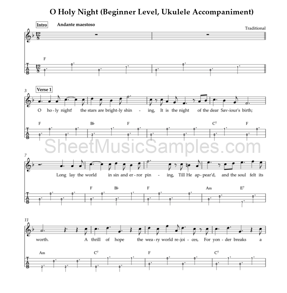 O Holy Night (Beginner Level, Ukulele Accompaniment)