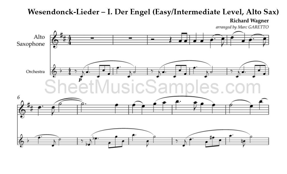 Wesendonck-Lieder – I. Der Engel (Easy/Intermediate Level, Alto Sax)