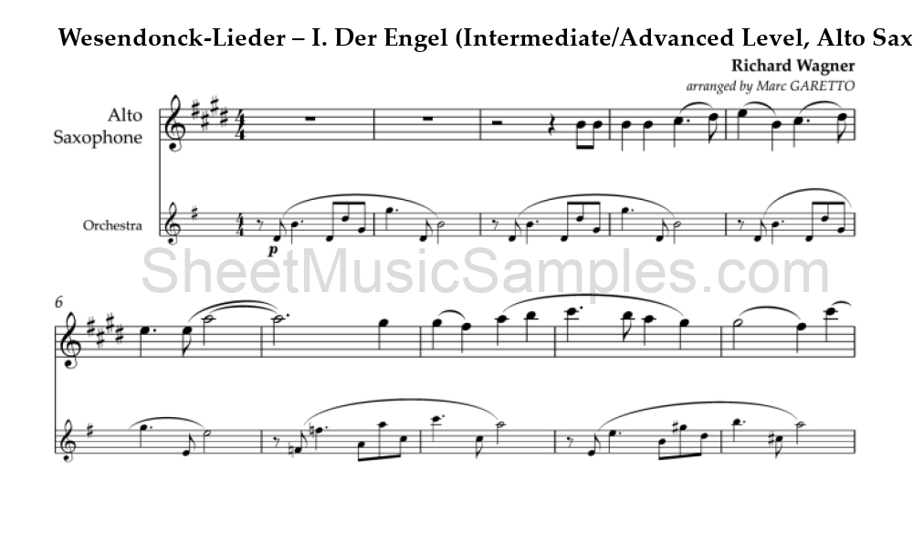 Wesendonck-Lieder – I. Der Engel (Intermediate/Advanced Level, Alto Sax)