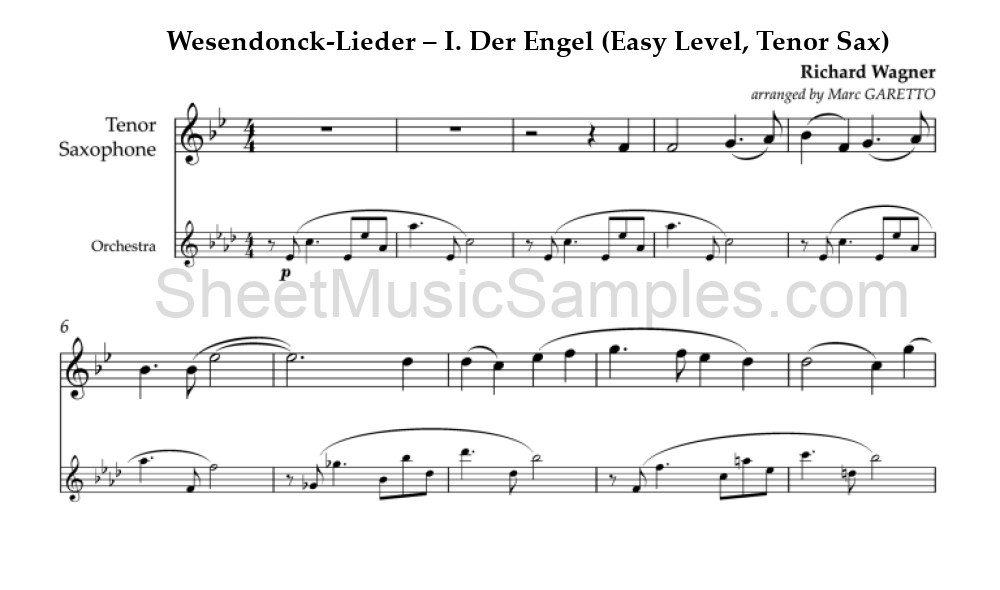 Wesendonck-Lieder – I. Der Engel (Easy Level, Tenor Sax)