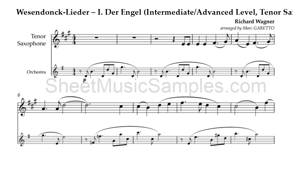 Wesendonck-Lieder – I. Der Engel (Intermediate/Advanced Level, Tenor Sax)