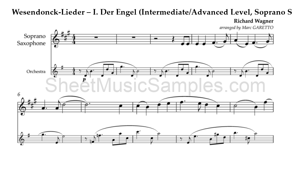 Wesendonck-Lieder – I. Der Engel (Intermediate/Advanced Level, Soprano Sax)