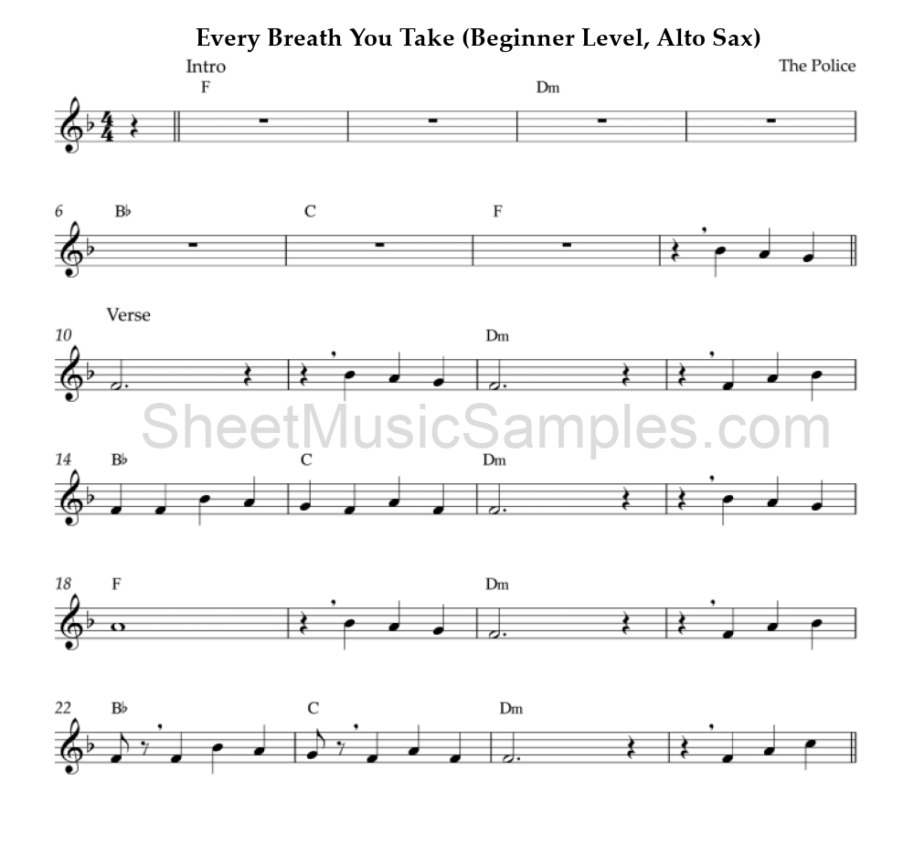 Every Breath You Take (Beginner Level, Alto Sax)