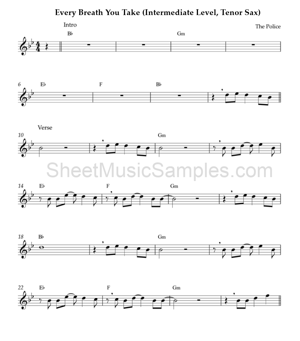 Every Breath You Take (Intermediate Level, Tenor Sax)