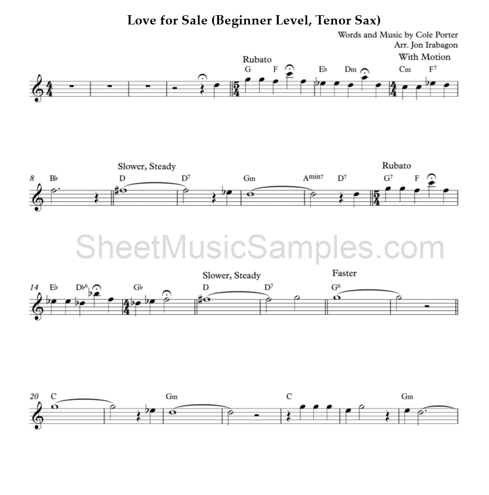 Love for Sale (Beginner Level, Tenor Sax)