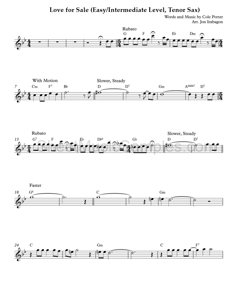 Love for Sale (Easy/Intermediate Level, Tenor Sax)