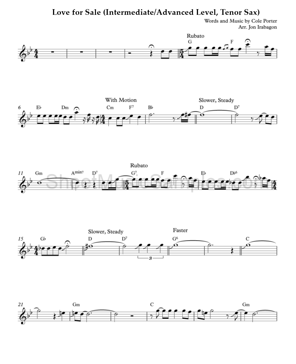 Love for Sale (Intermediate/Advanced Level, Tenor Sax)