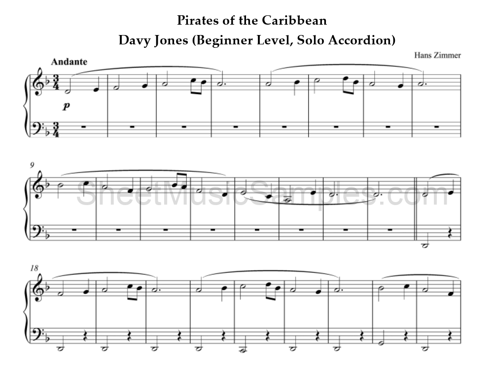 Pirates of the Caribbean - Davy Jones (Beginner Level, Solo Accordion)