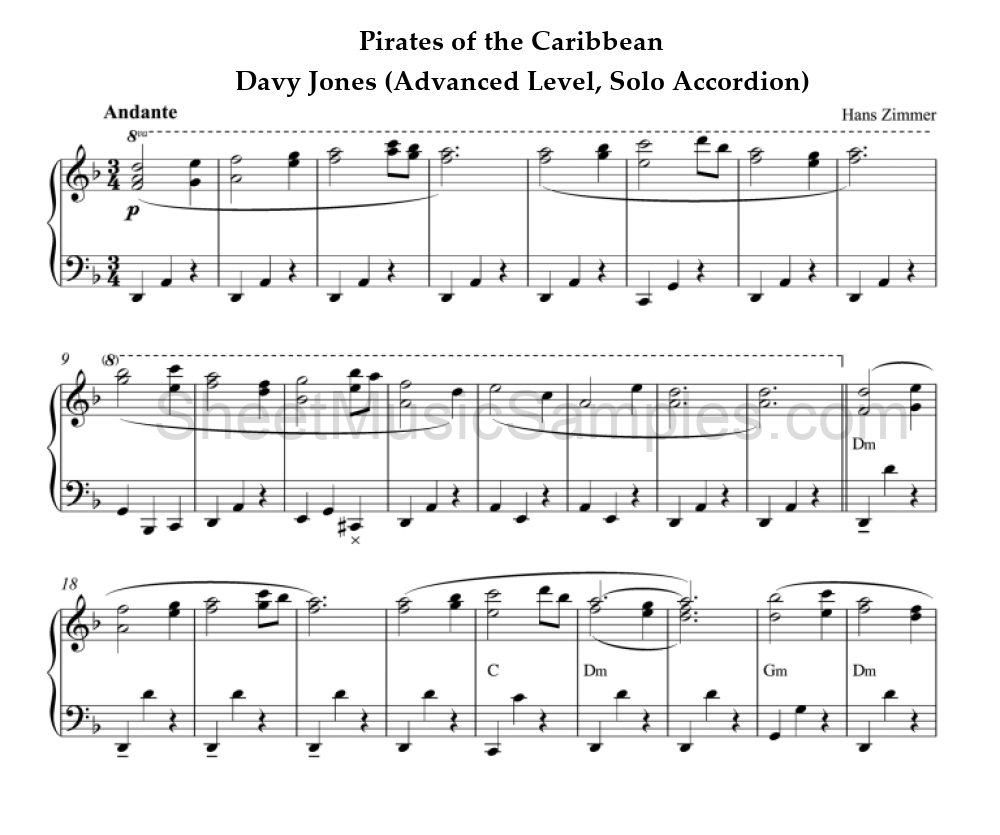 Pirates of the Caribbean - Davy Jones (Advanced Level, Solo Accordion)