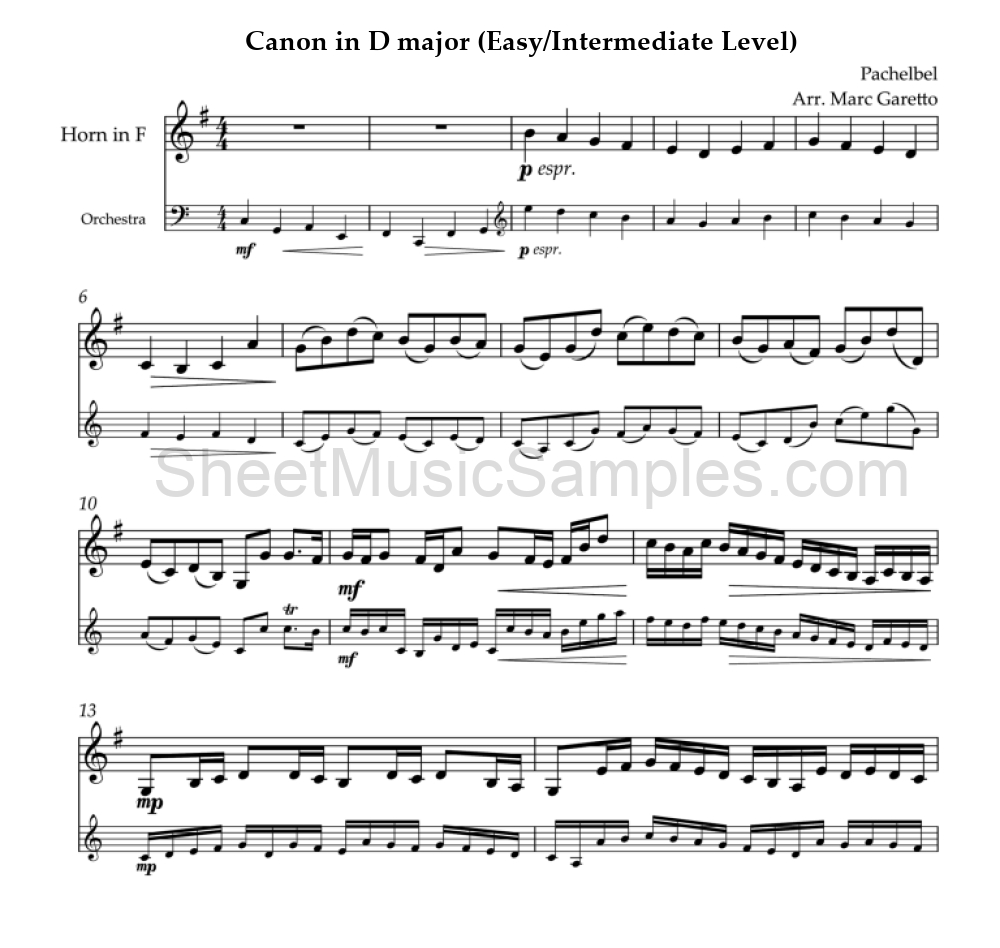 Canon in D major (Easy/Intermediate Level)