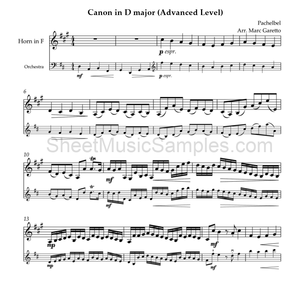 Canon in D major (Advanced Level)