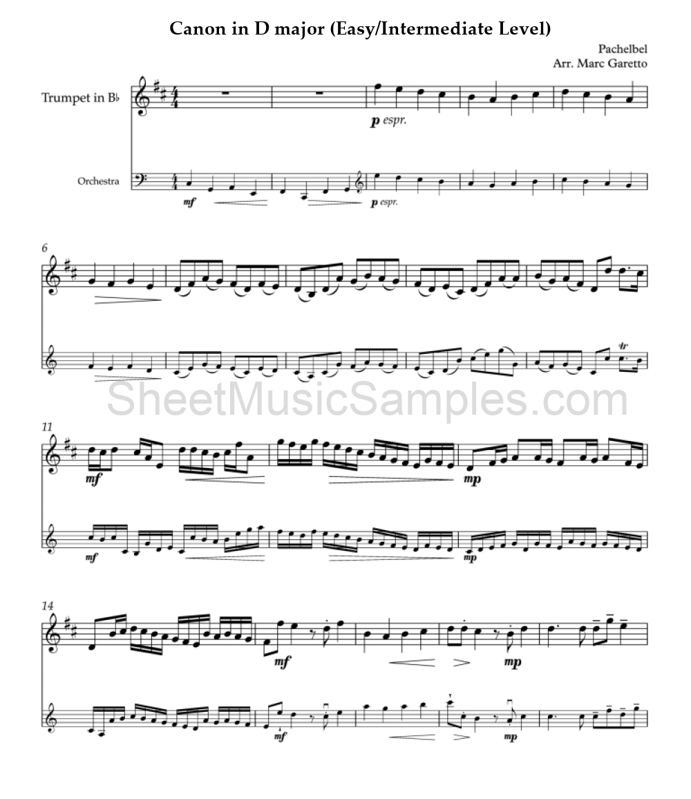 Canon in D major (Easy/Intermediate Level)