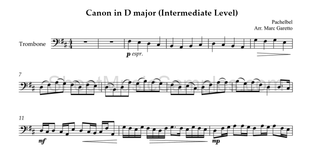 Canon in D major (Intermediate Level)