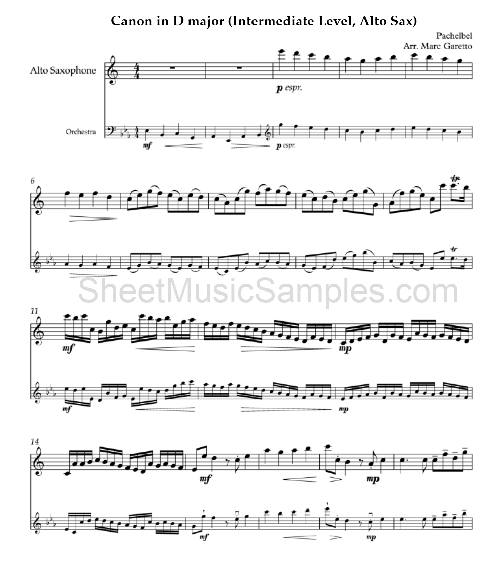 Canon in D major (Intermediate Level, Alto Sax)