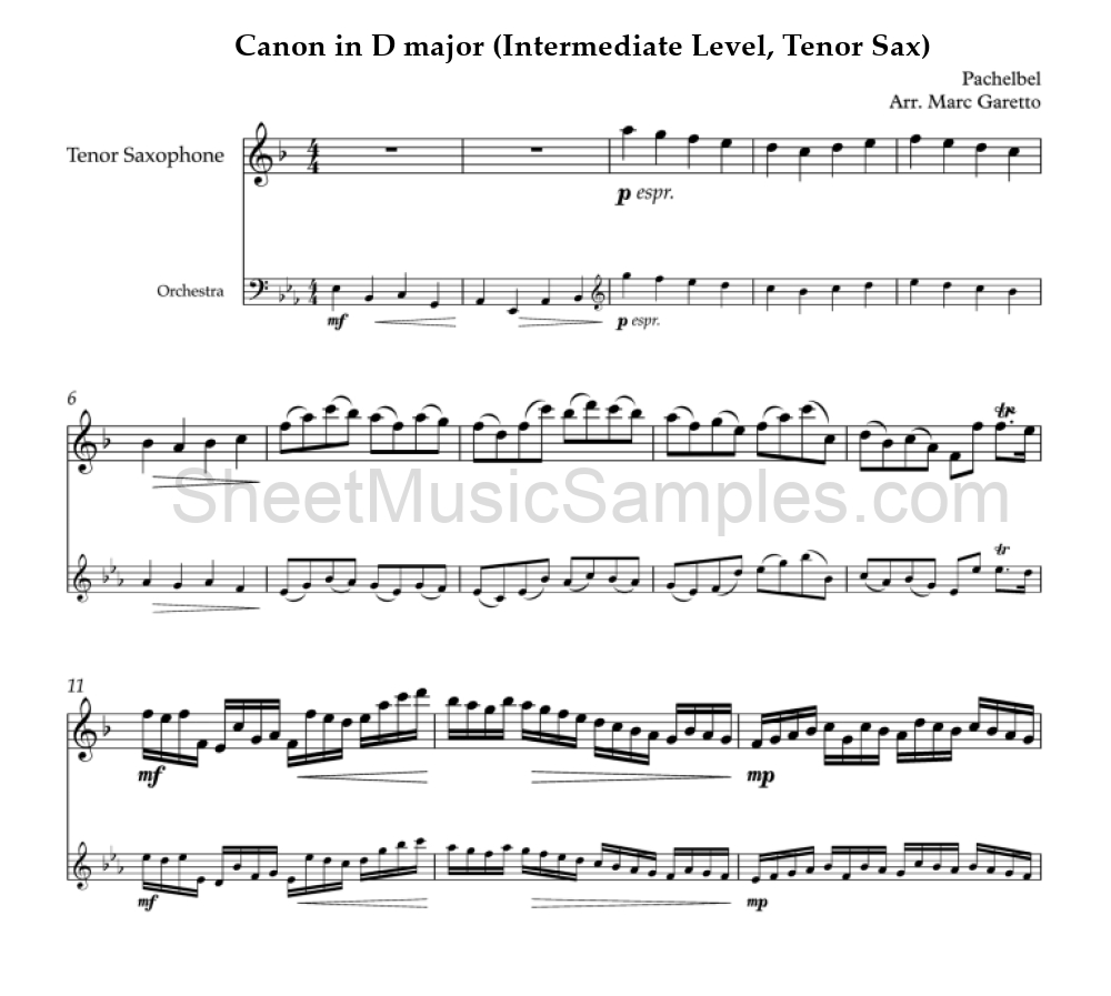 Canon in D major (Intermediate Level, Tenor Sax)