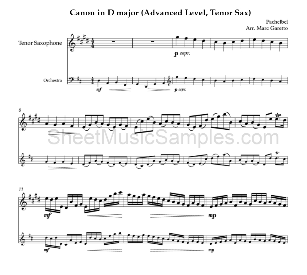 Canon in D major (Advanced Level, Tenor Sax)