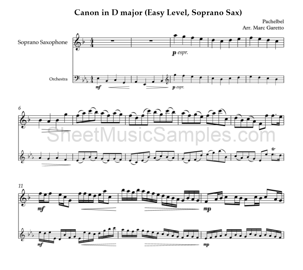 Canon in D major (Easy Level, Soprano Sax)