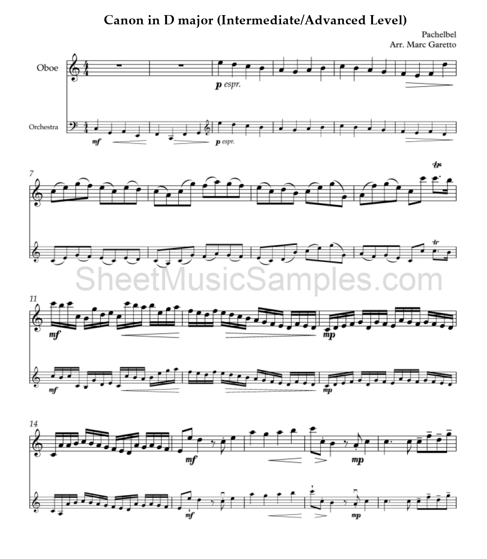 Canon in D major (Intermediate/Advanced Level)