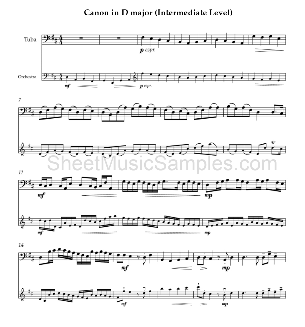 Canon in D major (Intermediate Level)