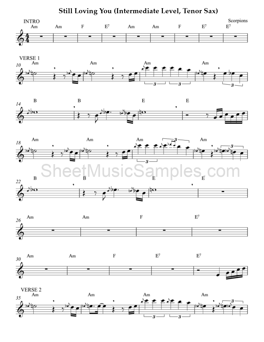 Still Loving You (Intermediate Level, Tenor Sax)