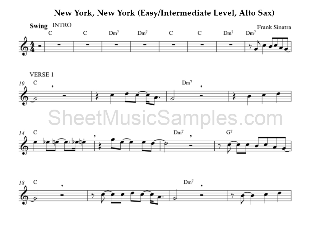 New York, New York (Easy/Intermediate Level, Alto Sax)