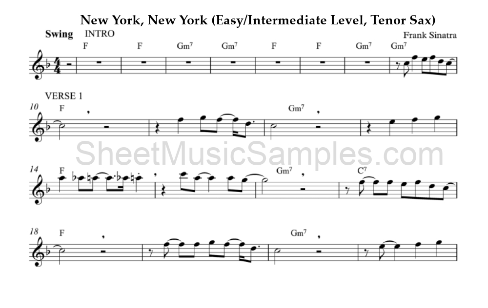 New York, New York (Easy/Intermediate Level, Tenor Sax)