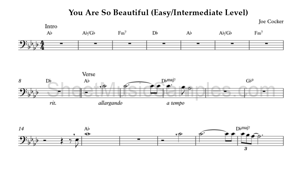 You Are So Beautiful (Easy/Intermediate Level)