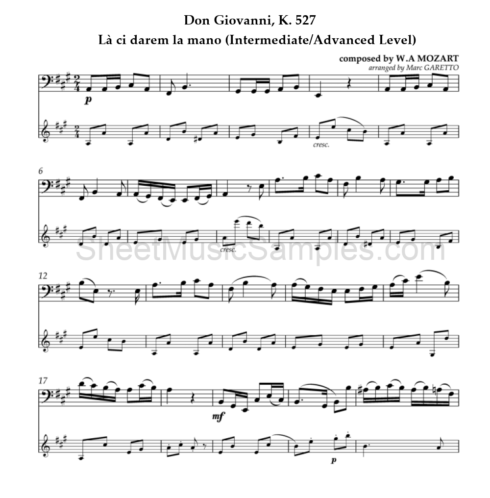 Don Giovanni, K. 527 - Là ci darem la mano (Intermediate/Advanced Level)