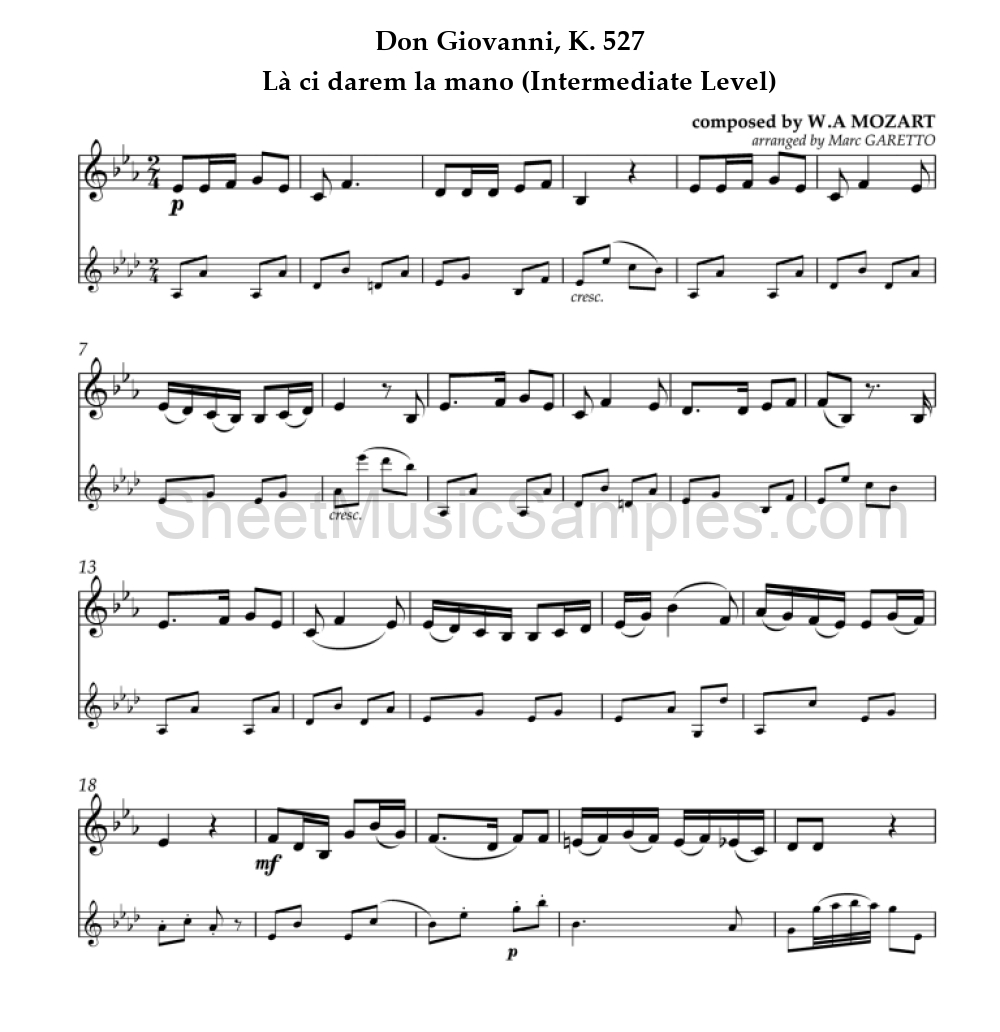 Don Giovanni, K. 527 - Là ci darem la mano (Intermediate Level)