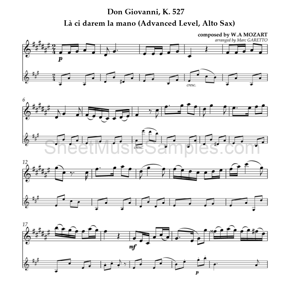 Don Giovanni, K. 527 - Là ci darem la mano (Advanced Level, Alto Sax)