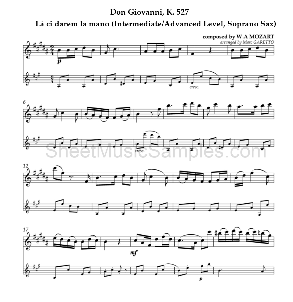 Don Giovanni, K. 527 - Là ci darem la mano (Intermediate/Advanced Level, Soprano Sax)