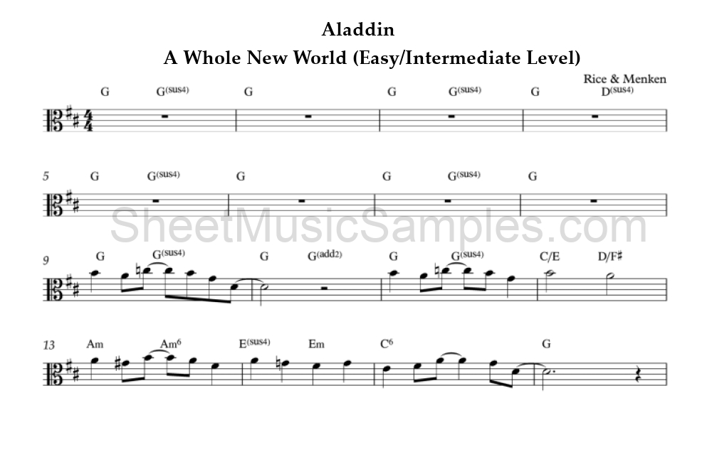 Aladdin - A Whole New World (Easy/Intermediate Level)