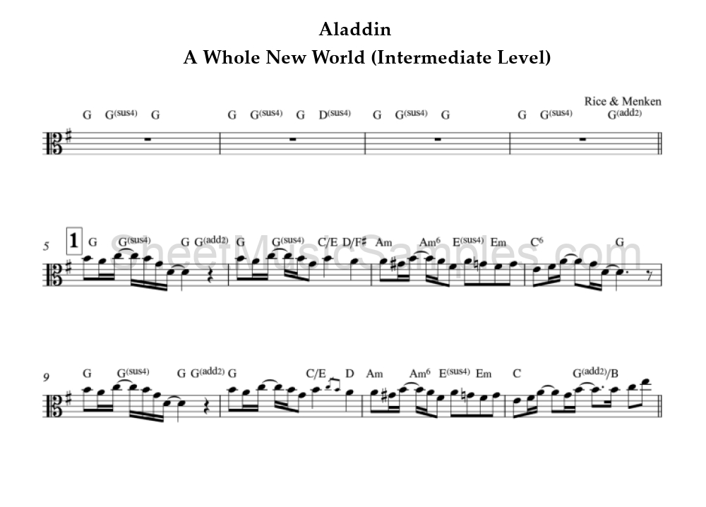 Aladdin - A Whole New World (Intermediate Level)