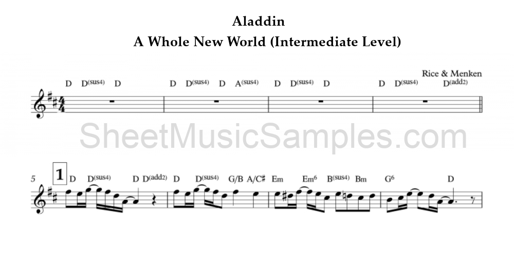 Aladdin - A Whole New World (Intermediate Level)